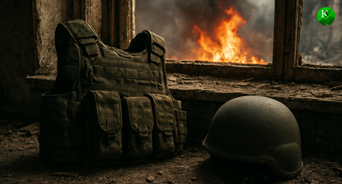 Каска и бронежилет. Иллюстрация создана «Кавказским узлом» с помощью ИИ в программе Copilot