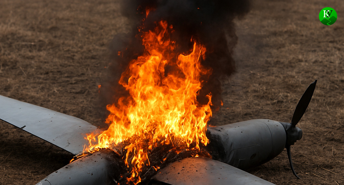 БПЛА горит. Иллюстрация создана «Кавказским узлом» с помощью ИИ в программе Copilot