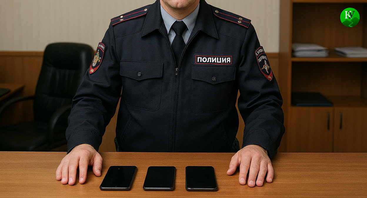 Полицейский и смартфоны. Иллюстрация создана «Кавказским узлом» с помощью ИИ в программе Copilot