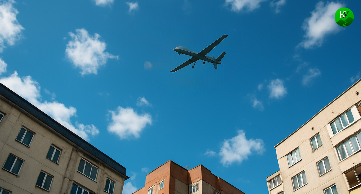 БПЛА над городом. Иллюстрация создана «Кавказским узлом» с помощью ИИ в программе Copilot