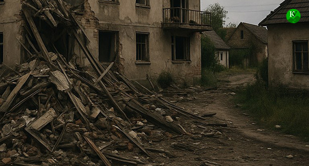 Разрушенный дом. Иллюстрация "Кавказского узла" созданная при помощи ИИ в программе Copilot