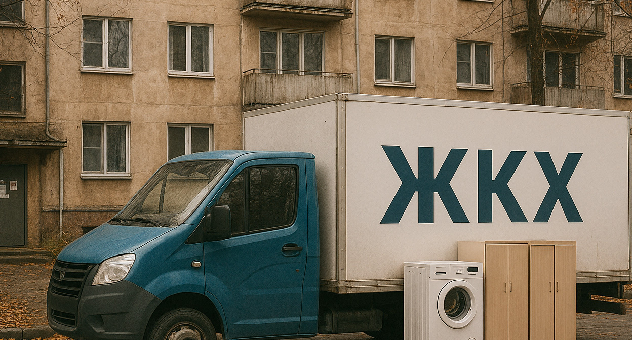 Грузовик у подъезда. Иллюстрация создана «Кавказским узлом» с помощью ИИ в программе Copilot