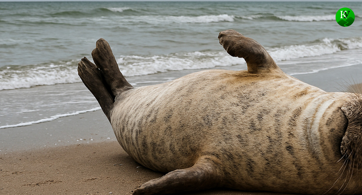 Тюлень на берегу. Иллюстрация создана «Кавказским узлом» с помощью ИИ в программе Copilot