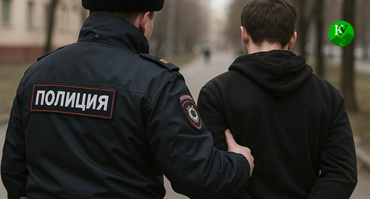 Сотрудник полиции во время задержания. Иллюстрация "Кавказского узла" созданная ИИ при помощи программы Copilot