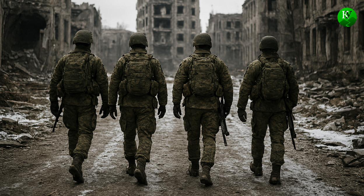 Военные на СВО. Иллюстрация создана «Кавказским узлом» с помощью ИИ в программе Copilot