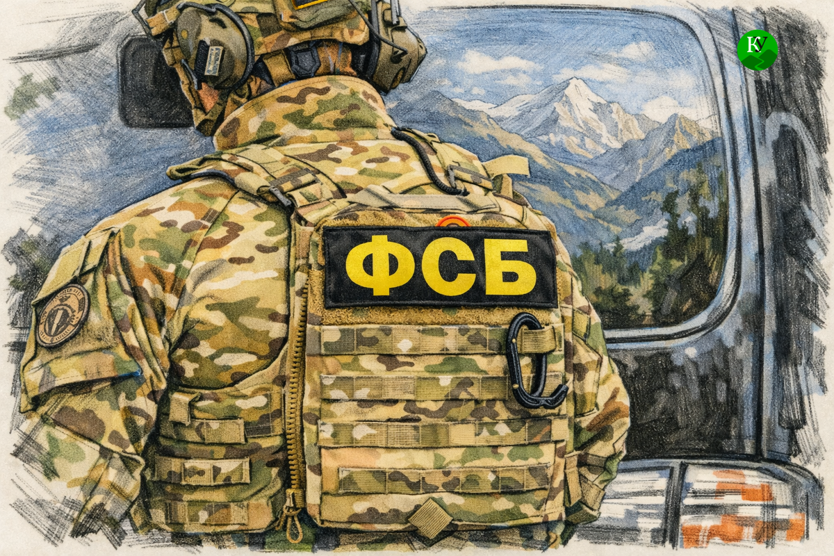 Оперативник на фоне гор. Иллюстрация создана "Кавказским узлом" с помощью ИИ в программе ChatGPT