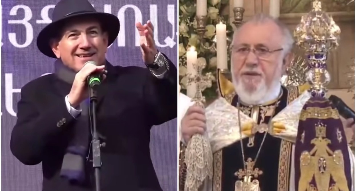 Пашинян и Гарегин II на выступлении - 06.01.26, стоп-кадр видео https://news.am/rus/news/923844.html и https://armeniatoday.am/society-ru/1013158/.