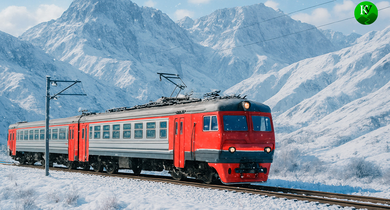 Электричка в Дагестане. Иллюстрация создана «Кавказским узлом» с помощью ИИ в программе Copilot