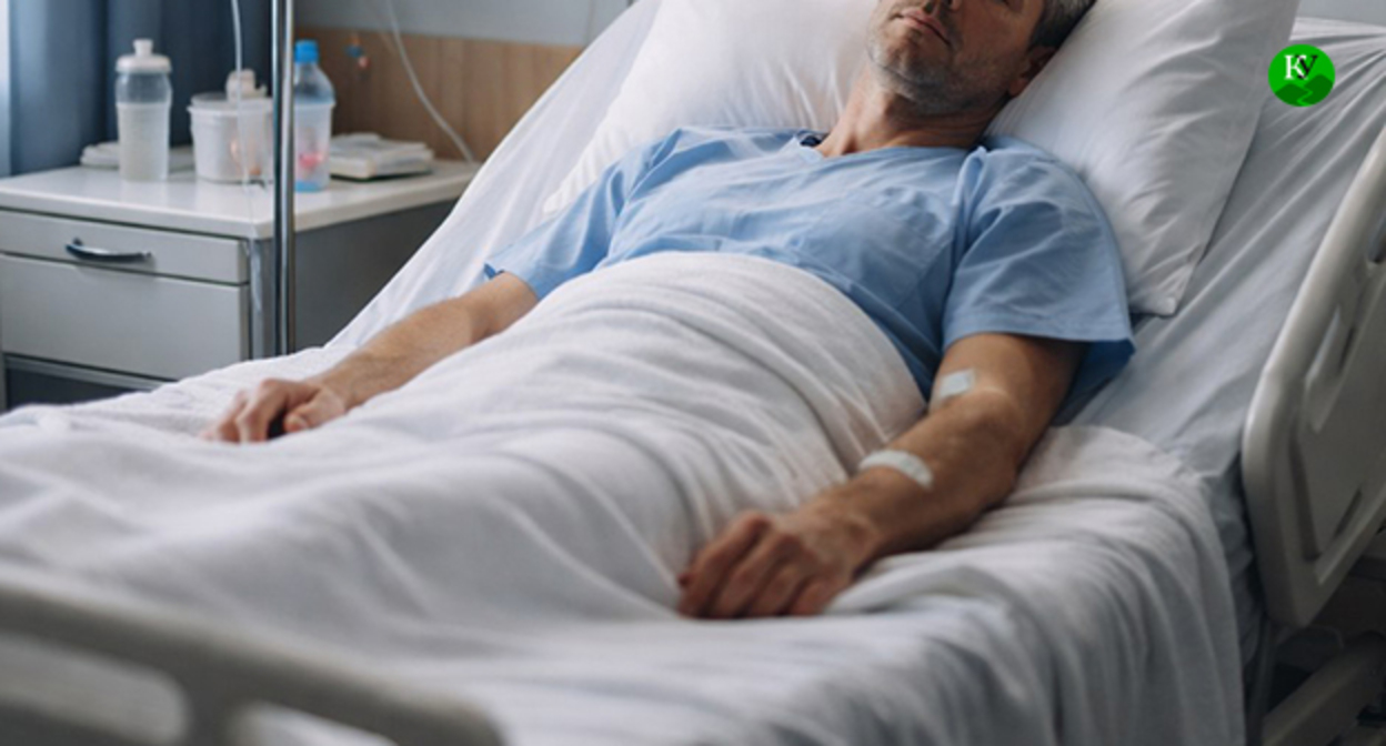 Мужчина лежит в больничной палате. Иллюстрация "Кавказского узла" создана при помощи ИИ в программе Copilot