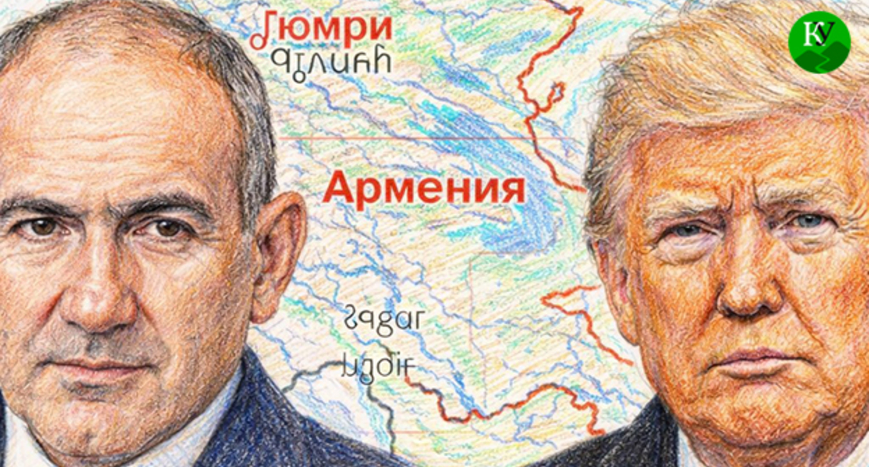 Никол Пашинян (слева) и Дональд Трамп. Иллюстрация создана "Кавказским узлом" при помощи ИИ в программе Copilot