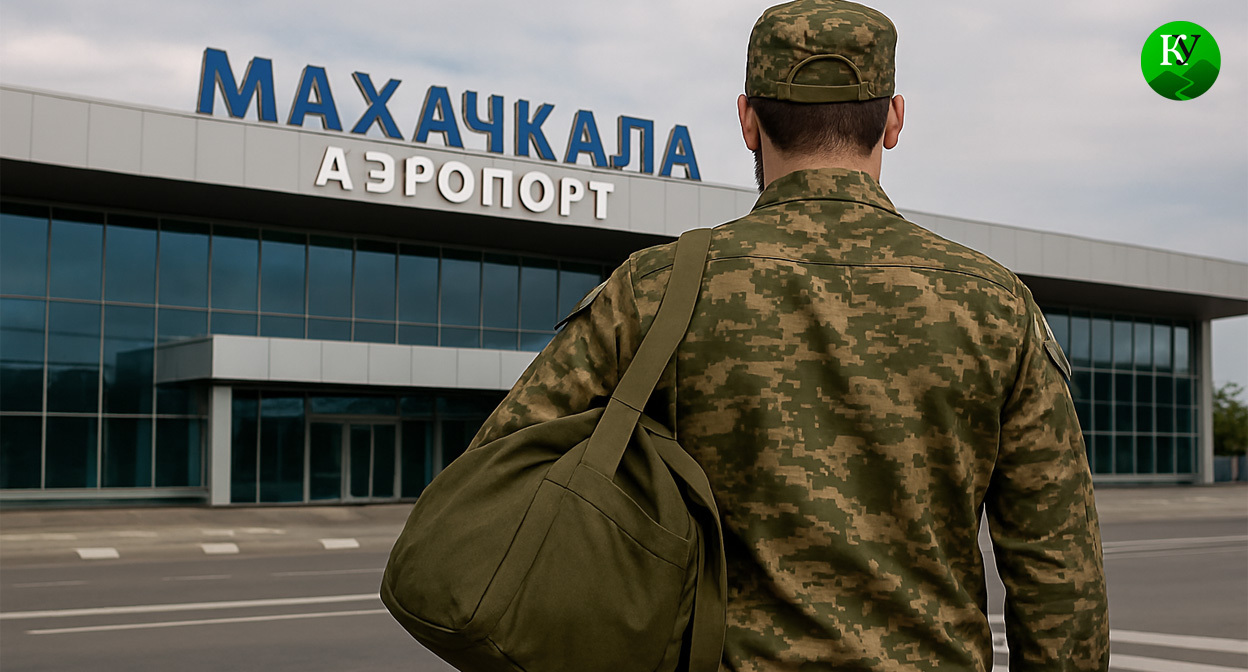 Мужчина у аэропорта Махачкалы. Иллюстрация создана «Кавказским узлом» с помощью ИИ в программе Copilot