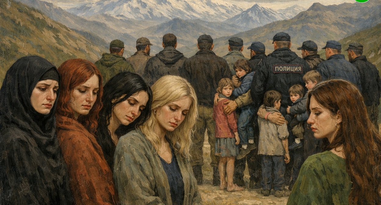 Матери, разлученные с детьми. Иллюстрация создана «Кавказским узлом» с помощью ИИ в программе Copilot