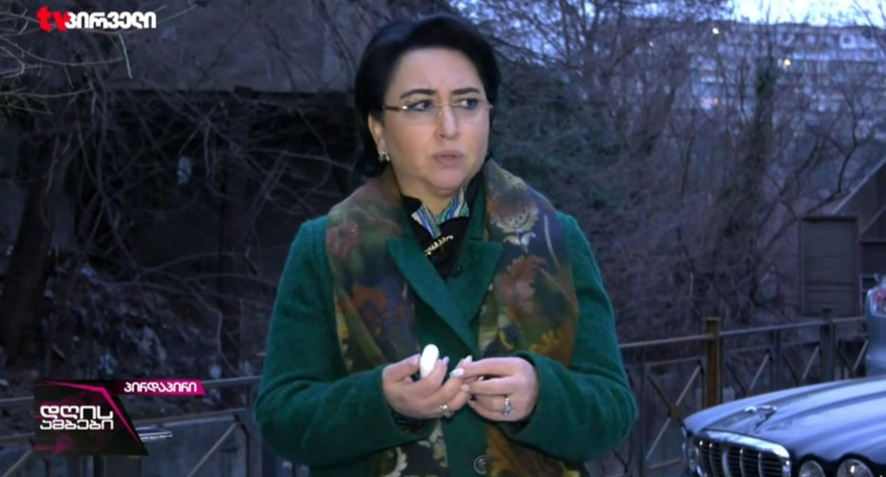 Эка Беселия. Кадр телесюжета «ТВ Пирвели» https://tvpirveli.ge/ka/siaxleebi/politika/120376-propagandistuli-mediit-tavdaskhmebi-mas-shemdeg-daitsko-rats-shvilis-eqspertizaze