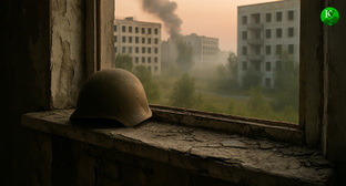 Каска военного. Иллюстрация создана «Кавказским узлом» с помощью ИИ в программе Copilot 