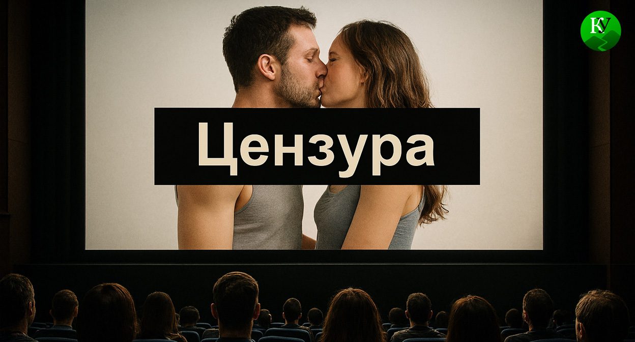 Цензура в кинотеатре. Иллюстрация создана «Кавказским узлом» с помощью ИИ в программе Copilot
