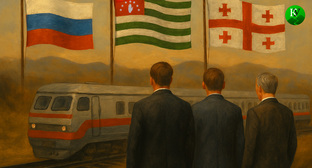 Ж/д дорога между Россией и Грузией. Иллюстрация создана «Кавказским узлом» с помощью ИИ в программе Copilot