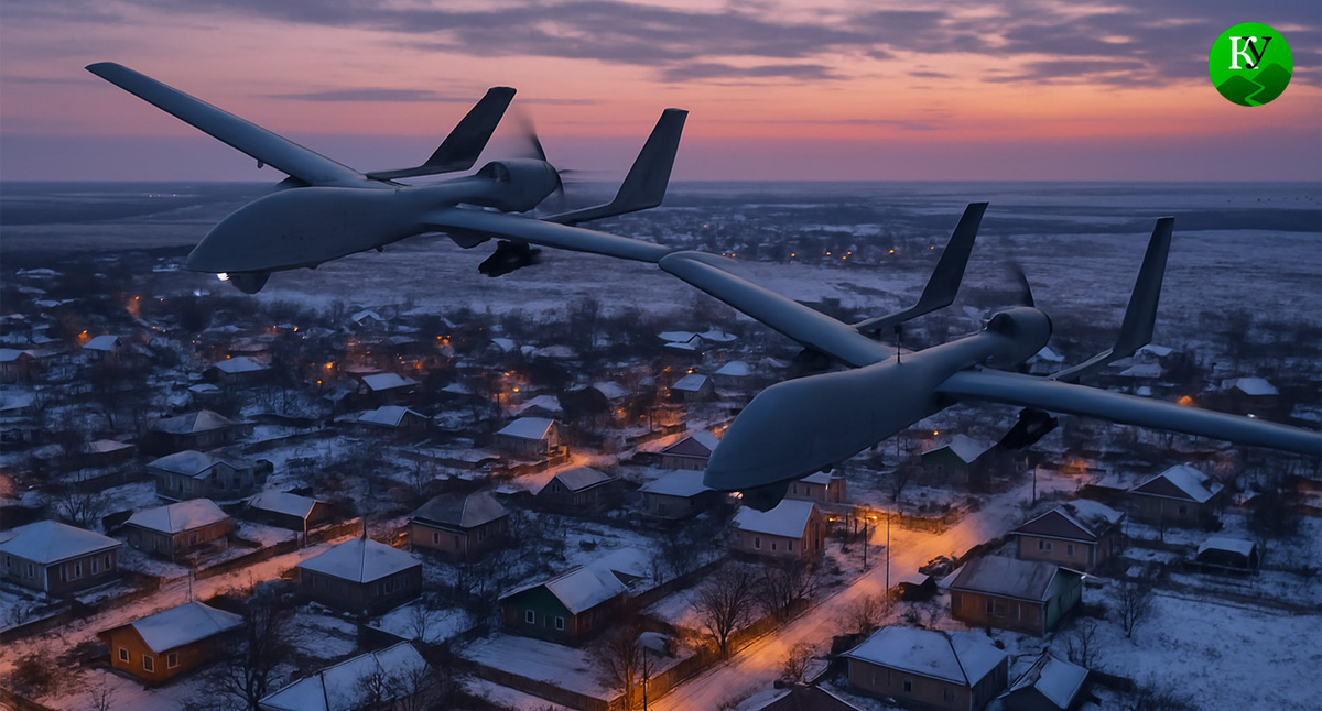 БПЛА в полете. Иллюстрация создана «Кавказским узлом» с помощью ИИ в программе Copilot
