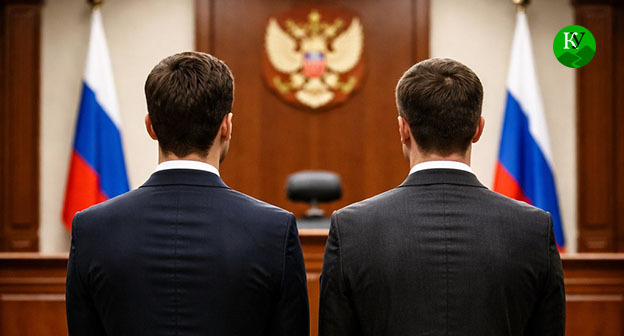 Мужчины в зале суда. Иллюстрация создана "Кавказским узлом" при помощи ИИ в программе Copilot