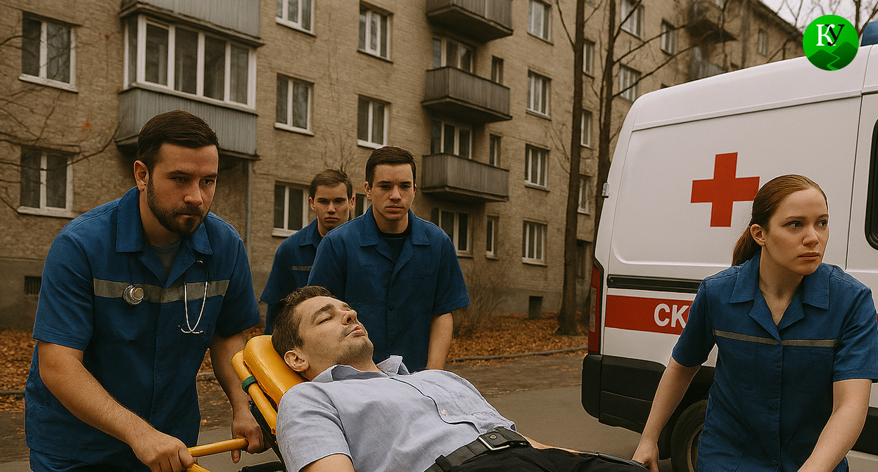 Мужчину везут к скорой помощи. Иллюстрация создана «Кавказским узлом» с помощью ИИ в программе Copilot