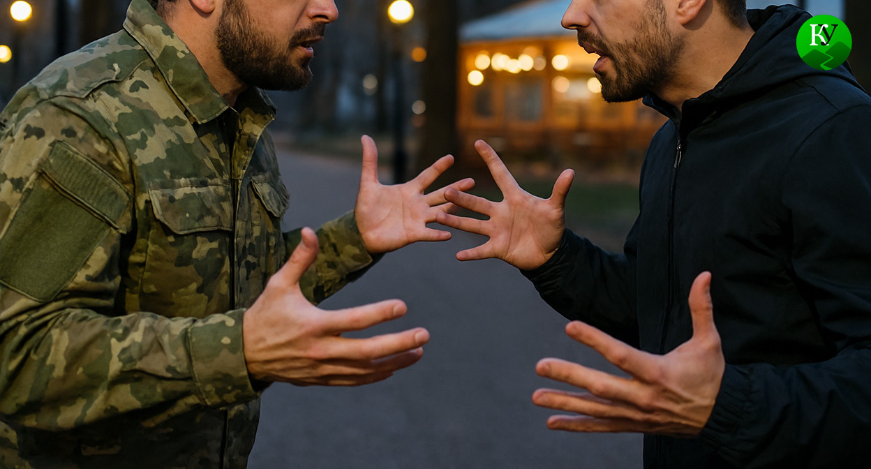 Спор двух мужчин. Иллюстрация создана «Кавказским узлом» с помощью ИИ в программе Copilot