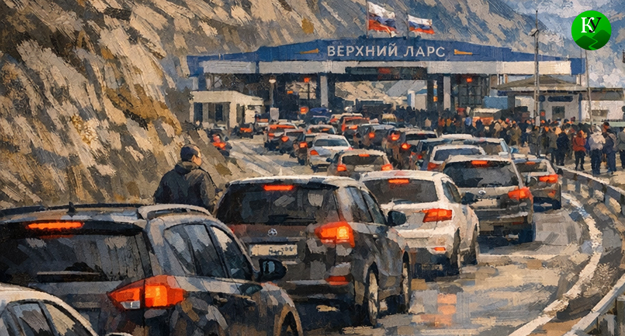 Очередь на КПП "Верхний Ларс". Иллюстрация создана «Кавказским узлом» с помощью ИИ в программе Copilot Очередь на КПП "Верхний Ларс". Иллюстрация создана «Кавказским узлом» с помощью ИИ в программе Copilot