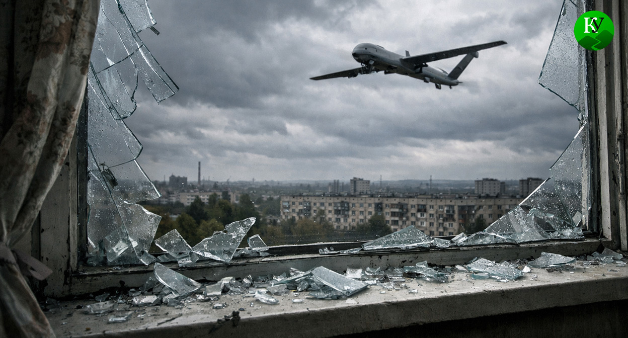 БПЛА в небе. Иллюстрация создана «Кавказским узлом» с помощью ИИ в программе Copilot