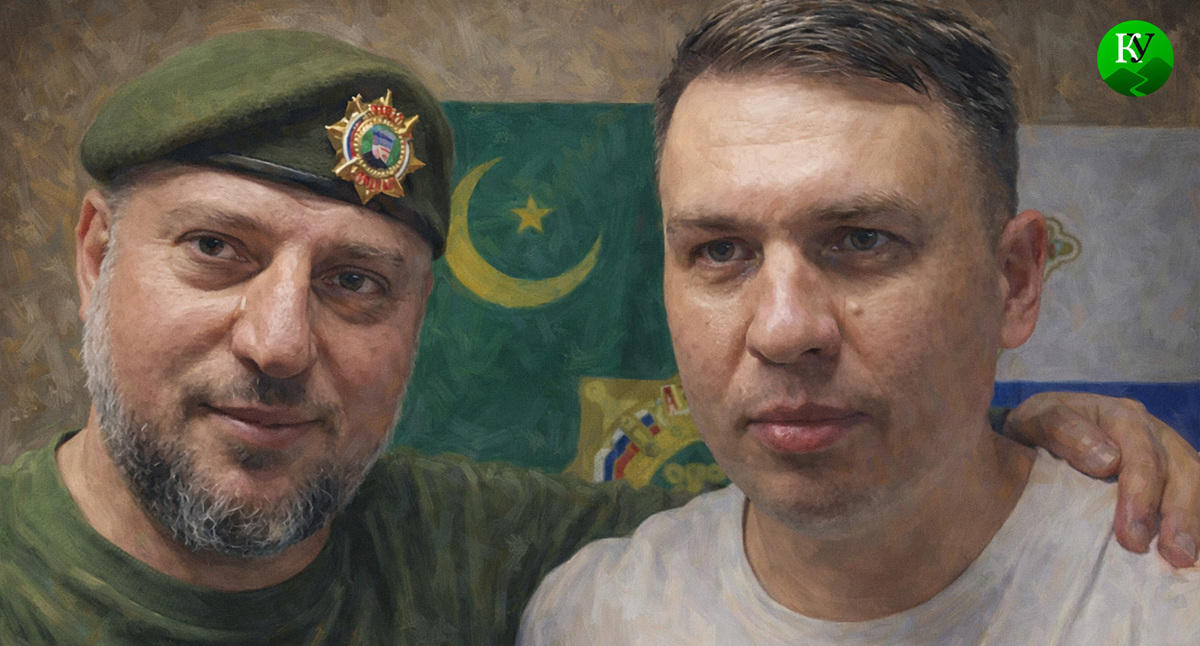 Апти Алаудинов и Илья Ремесло. Иллюстрация создана «Кавказским узлом» с помощью ИИ в программе Copilot