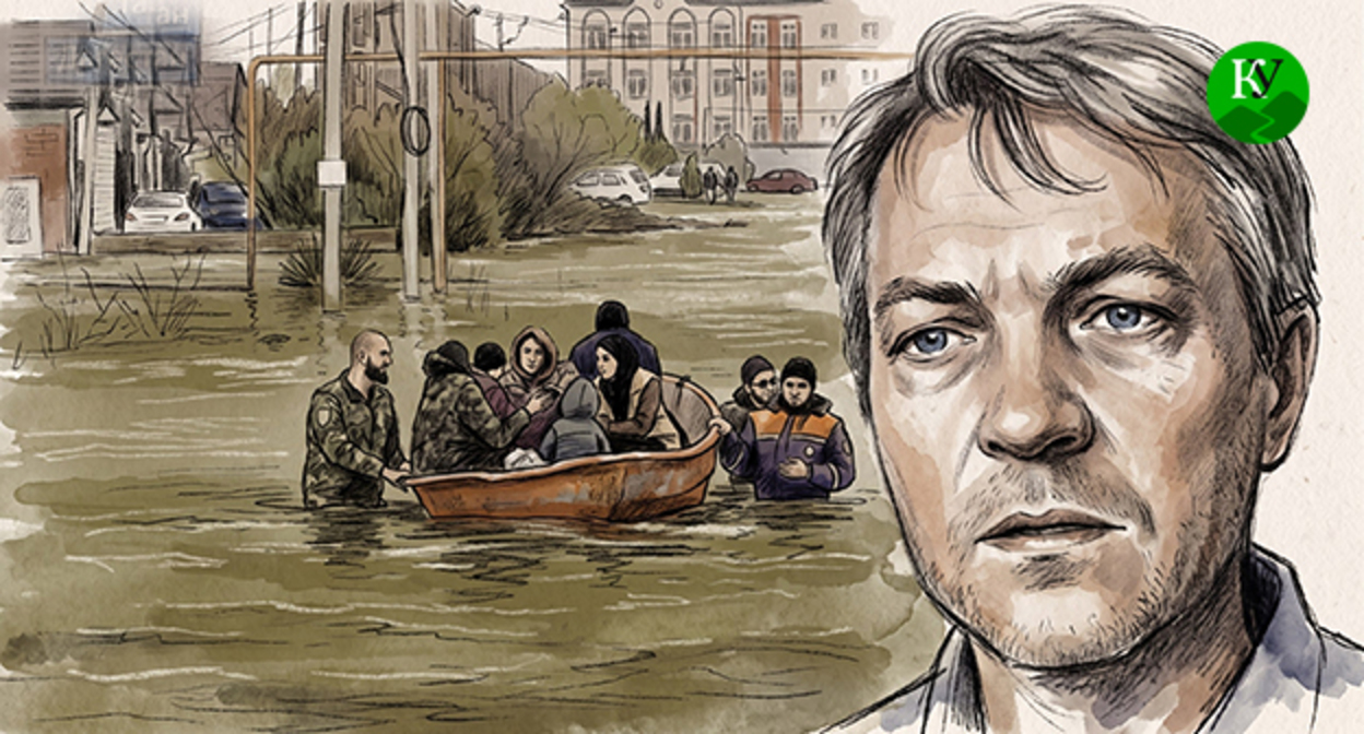 Алексей Гуня, наводнение в Дагестане. Иллюстрация создана "Кавказским узлом" при помощи ИИ в программе Copilot. Фото: Стоп-кадр видеосюжета "Первого канала", скриншот видео Youtube канала "Факультет социальных наук ПСТГУ" Алексей Гуня, наводнение в Дагестане. Иллюстрация создана "Кавказским узлом" при помощи ИИ в программе Copilot. Фото: Стоп-кадр видеосюжета "Первого канала", скриншот видео Youtube канала "Факультет социальных наук ПСТГУ"