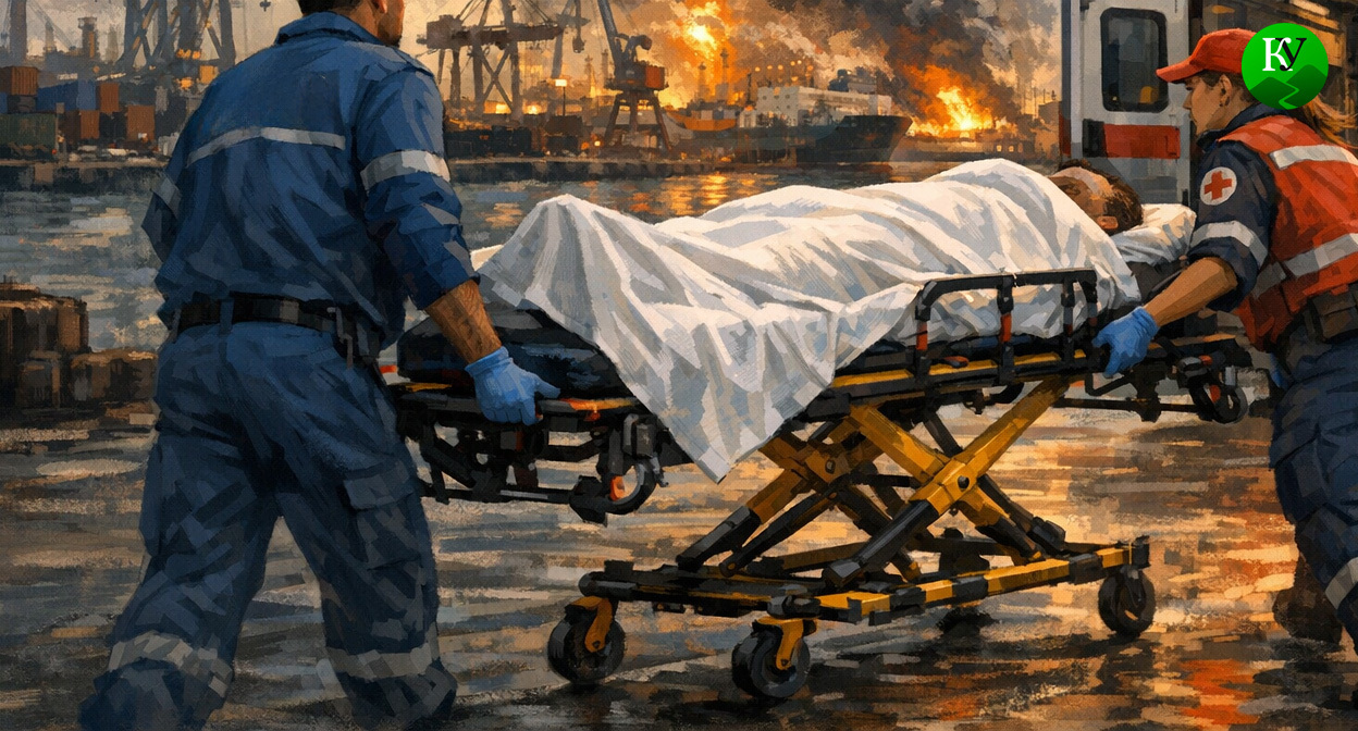 Скорая и пострадавший. Иллюстрация создана «Кавказским узлом» с помощью ИИ в программе Copilot