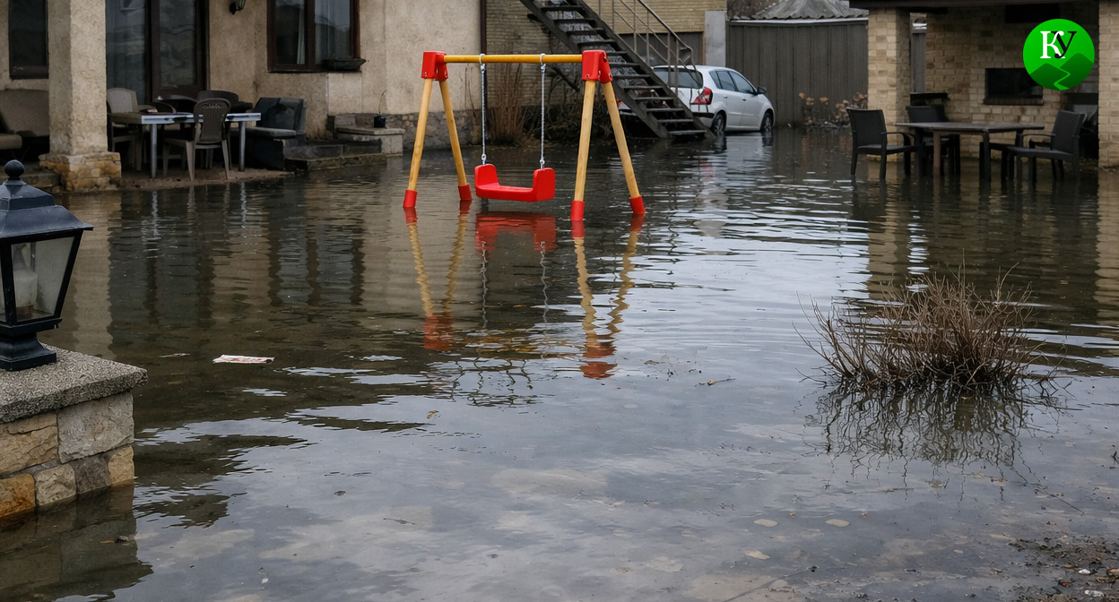 Затопленный двор. Иллюстрация создана «Кавказским узлом» с помощью ИИ в программе Copilot