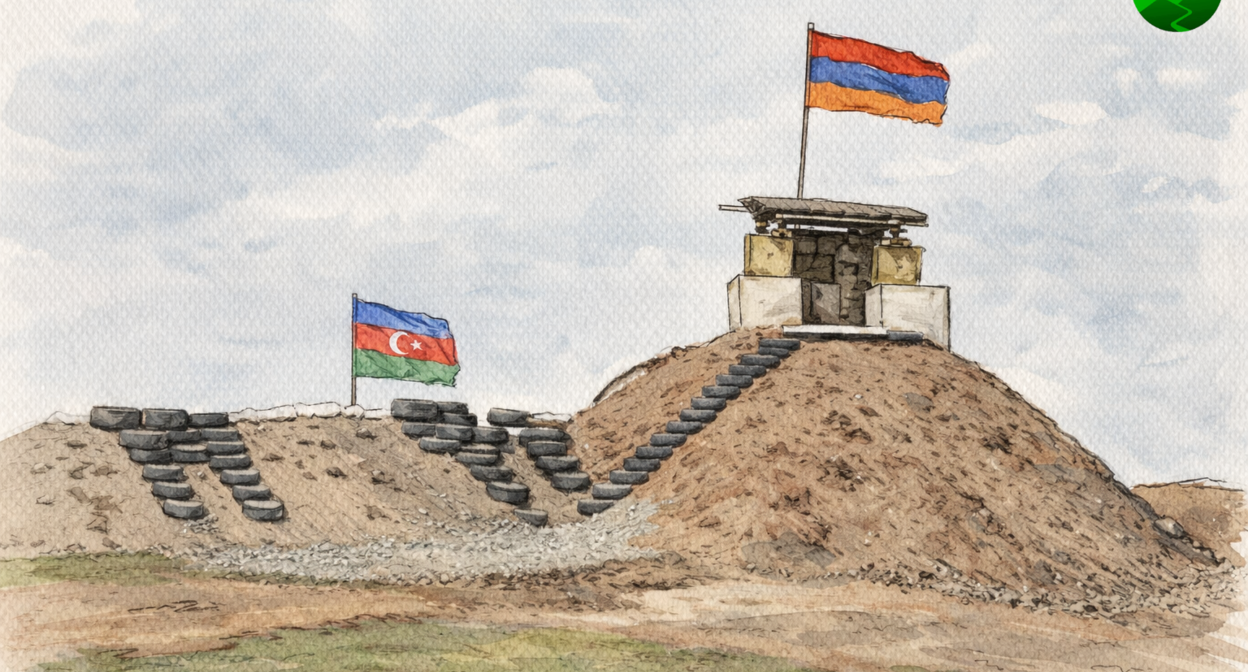 Граница Армении и Азербайджана. Иллюстрация создана "Кавказским узлом" с помощью ИИ.