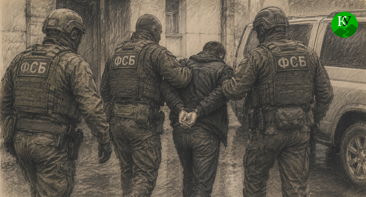 Cотрудники ФСБ задерживают мужчину. Иллюстрация создана "Кавказским узлом" при помощи ИИ в программе Copilot Cотрудники ФСБ задерживают мужчину. Иллюстрация создана "Кавказским узлом" при помощи ИИ в программе Copilot