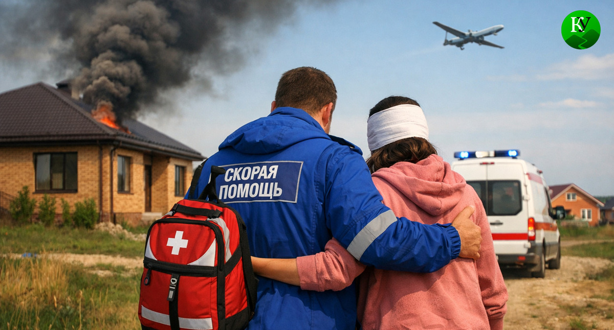 Медик помогает раненой женщине. Иллюстрация создана "Кавказским узлом" с помощью ИИ в программе Copilot Медик помогает раненой женщине. Иллюстрация создана "Кавказским узлом" с помощью ИИ в программе Copilot