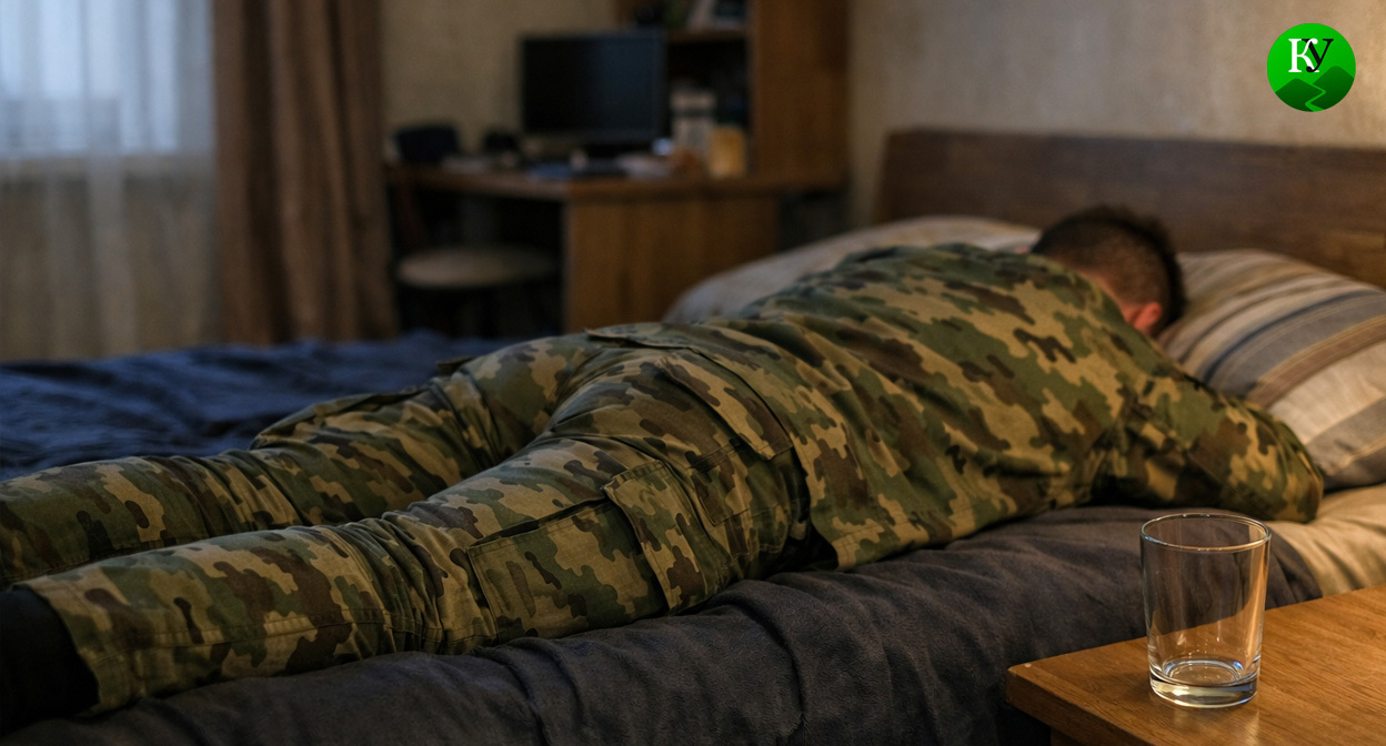 Военный в домашней обстановке. Иллюстрация создана «Кавказским узлом» с помощью ИИ в программе Copilot