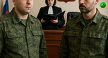 Военные в суде. Иллюстрация создана «Кавказским узлом» с помощью ИИ в программе Copilot