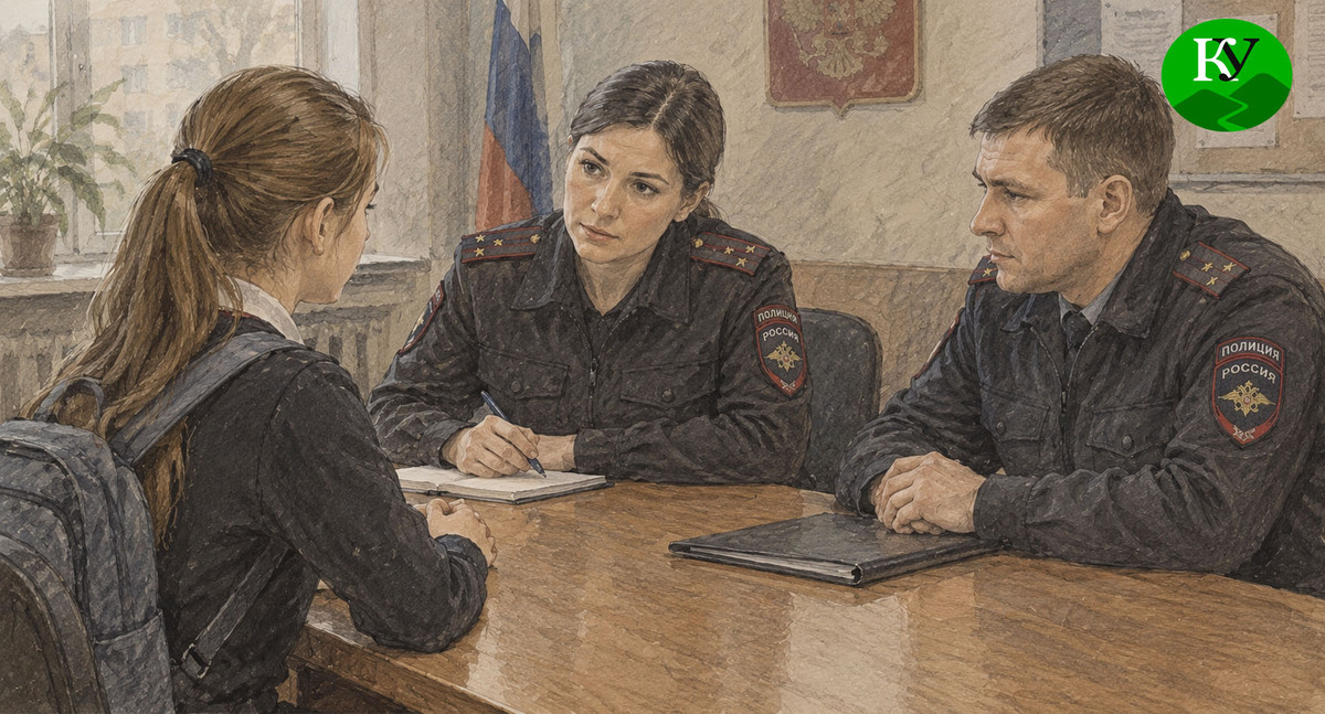 Школьница общается с сотрудниками полиции. Иллюстрация создана "Кавказским узлом" при помощи ИИ в программе Copilot Школьница общается с сотрудниками полиции. Иллюстрация создана "Кавказским узлом" при помощи ИИ в программе Copilot