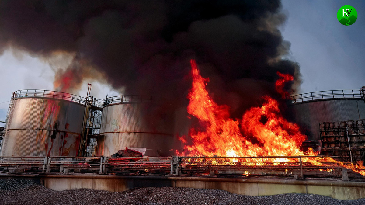Пожар на нефтезаводе. Иллюстрация создана «Кавказским узлом» с помощью ИИ в программе Copilot Пожар на нефтезаводе. Иллюстрация создана «Кавказским узлом» с помощью ИИ в программе Copilot