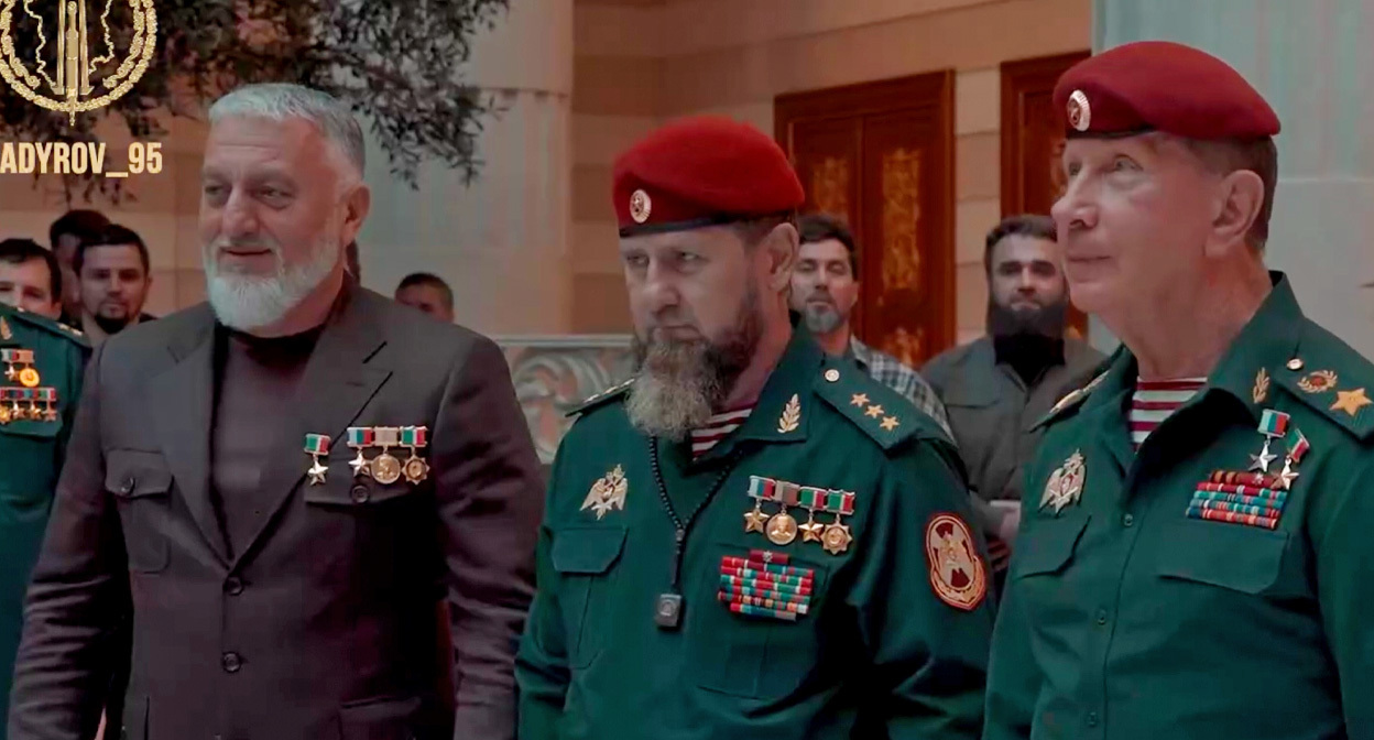 Делимханов, Кадыров, Золотов. Кадр из видео: https://t.me/RKadyrov_95/6971